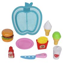 Kit Fast Food Comidinha Infantil com Cesta Maça 9 pçs Kit Fast Food Comidinha Infantil com Cesta Maça 9 pçs