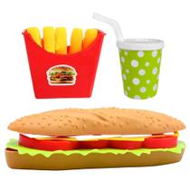 Kit Fast Food Lanchonete Hambúrguer Baguete Batatinha e Refrigerante de Brinquedo