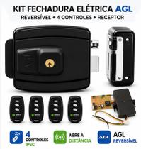 Kit Fechadura Agl Reversível + 4 Controles Remoto + Receptor Kit Fechadura Agl Reversível + 4 Controles Remoto + Receptor