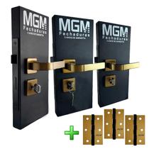 Kit Fechadura de Porta Externa Interna Banheiro Roseta Módena Bronze + Dobradiças MGM