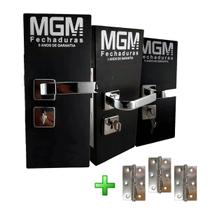 Kit Fechadura de Porta Interna Banheiro Externa Roseta Módena Cromada + Dobradiças MGM