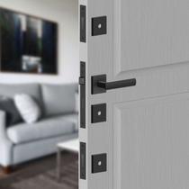 Kit Fechadura Design Tetra Chave Roseta Quadrada 55mm Preto Fosco 841T817KIT3PF 3F