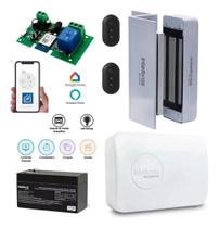 Kit Fechadura Eletroimã c sensor Inteligente Wifi 2 Controle