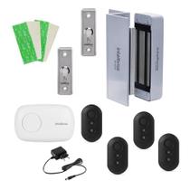 Kit Fechadura Eletroímã Intelbras com 4 Controles, Receptor, Botoeiras e Fonte 12V