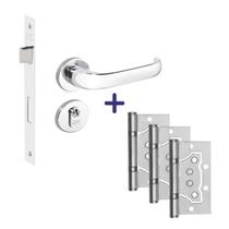Kit Fechadura Externa Duna1 + 3 Dobradiças de Sobrepor Inox