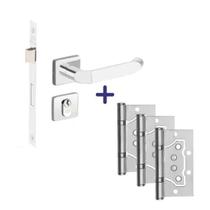 Kit Fechadura Externa Tera + 3 Dobradiças de Sobrepor Inox Kit Fechadura Externa Tera + 3 Dobradiças de Sobrepor Inox