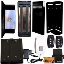 Kit Fechadura Magnética Eletroímã Botoeira Sem Fio Controles Blindex Porta Vidro Preto