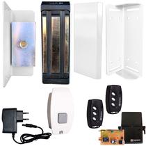 Kit Fechadura Magnética Eletroímã Sem Fio Controles Botoeira Completo Branca Ipec