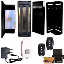 Kit Fechadura Magnética Eletroímã Sem Fio Controles Botoeira Completo Preto Ipec