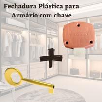 Kit Fechadura Plastica Para Guarda-Roupa + Chave Dourada