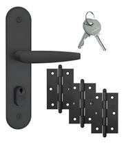 Kit Fechadura Porta 804/33 Preto Fosco 40mm 3 Dobradiças