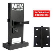 Kit Fechadura Porta Madeira Banheiro Roseta Módena Preta Fosco + Dobradiças MGM