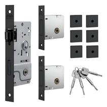 Kit Fechadura Rolete 800 Tetra Pivotante Quadrada Stam Preto Kit Fechadura Rolete 800 Tetra Pivotante Quadrada Stam Preto
