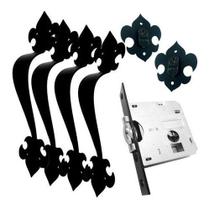 Kit Fechadura Stam Rolete+ Puxador Blim Blim Rústico Duplo