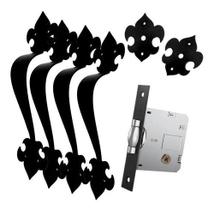 Kit Fechadura Stam Rolete+ Puxador Blim Blim Rústico Duplo