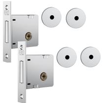 Kit Fechadura Stam trava tetra porta madeira 1004 PAR Roseta redonda Inox Kit Fechadura Stam trava tetra porta madeira 1004 PAR Roseta redonda Inox