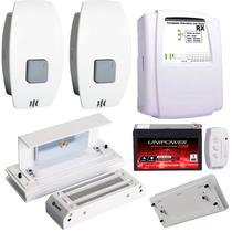 Kit Fechadura Trava Magnética Eletroímã Controle Botoeira Suporte Fonte Carregadora Bateria Porta Vidro Completa