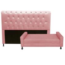 Kit Félix com Cabeceira Cristal 1,40 cm Casal Baú Quarto Sala material sintético Rose - Damaffê Móveis