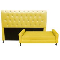 Kit Félix com Cabeceira Cristal 90 cm Solteiro Baú Quarto Sala Suede Amarelo - Damaffe Móveis