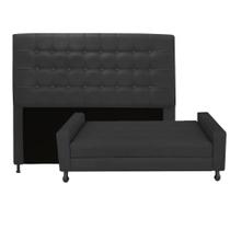 Kit Félix com Cabeceira Dama Capitonê 1,95 cm King Size Baú Quarto Sala Suede Preto - Dama Capitonêffe Móveis