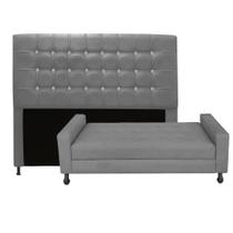 Kit Félix com Cabeceira Dama com Strass 1,00 cm Solteiro Baú Quarto Sala material sintético Cinza - Damaffê Móveis