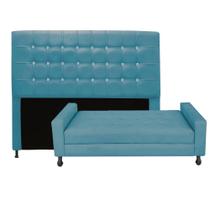 Kit Félix com Cabeceira Dama com Strass 90 cm Solteiro Baú Quarto Sala Suede Azul Turquesa - Damaffê Móveis