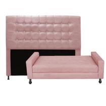 Kit Félix com Cabeceira Dama com Strass 90 cm Solteiro Baú Quarto Sala Suede Rose - Damaffê Móveis