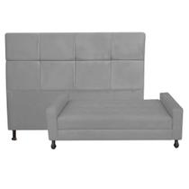 Kit Félix com Cabeceira Damares 1,00 cm Solteiro Baú Quarto Sala material sintético Cinza - Damaffê Móveis