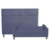 Kit Félix com Cabeceira Damares 1,95 cm King Size Baú Quarto Sala Suede Azul Marinho - Damaffe Móveis