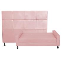 Kit Félix com Cabeceira Damares 1,95 cm King Size Baú Quarto Sala Suede Rose - Damaffe Móveis Kit Félix com Cabeceira Damares 1,95 cm King Size Baú Quarto Sala Suede Rose - Damaffe Móveis