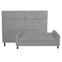 Kit Félix com Cabeceira Damares 90 cm Solteiro Baú Quarto Sala material sintético Cinza - Damaffê Móveis