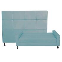 Kit Félix com Cabeceira Damares 90 cm Solteiro Baú Quarto Sala Suede Azul Turquesa - Damaffe Móveis