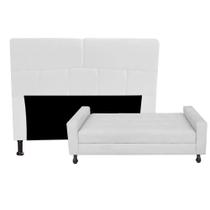 Kit Félix com Cabeceira Dona 1,60 cm Queen Size Baú Quarto Sala Suede Branco - Damaffe Móveis