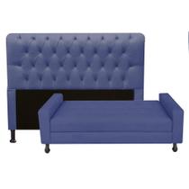 Kit Félix com Cabeceira Lady 1,95 cm Solteiro Baú Quarto Sala Suede Azul Marinho - Damaffe Móveis