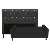 Kit Félix com Cabeceira Lady com Strass 1,95 cm King Size Baú Quarto Sala Suede Preto - Damaffe Móveis