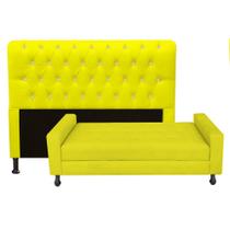 Kit Félix com Cabeceira Lady com Strass 90 cm Solteiro Baú Quarto Sala Suede Amarelo - Damaffe Móveis