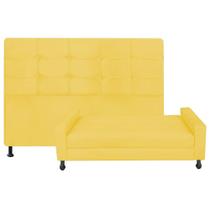 Kit Félix com Cabeceira Mel 1,40 cm Casal Baú Quarto Sala Suede Amarelo - Damaffe Móveis