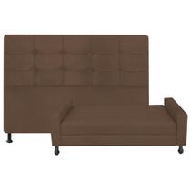 Kit Félix com Cabeceira Mel 1,95 cm King Size Baú Quarto Sala Suede Marrom - Damaffe Móveis