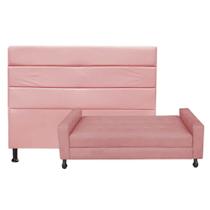 Kit Félix com Cabeceira Turim 1,60 cm Queen Size Baú Quarto Sala material sintético Rose - Damaffê Móveis