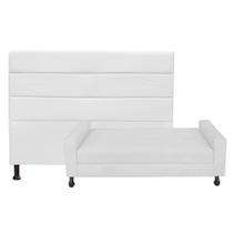 Kit Félix com Cabeceira Turim 1,60 cm Queen Size Baú Quarto Sala Suede Branco - Damaffe Móveis