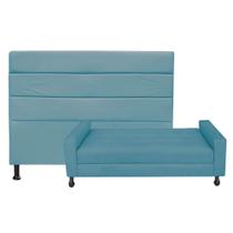Kit Félix com Cabeceira Turim 90 cm Solteiro Baú Quarto Sala Suede Azul Turquesa - Damaffe Móveis