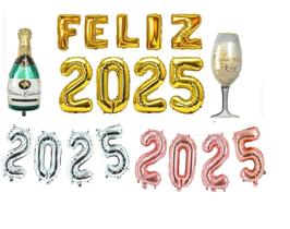 Kit Feliz 2026 Decoração Ano Novo Dourado Prata Rosê