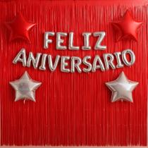 Kit Feliz Aniversário, 2 Cortinas + 1 Frase Feliz Aniversário e 4 Balões Estrela Kit Feliz Aniversário, 2 Cortinas + 1 Frase Feliz Aniversário e 4 Balões Estrela
