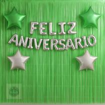 Kit Feliz Aniversário, 2 Cortinas + 1 Frase Feliz Aniversário e 4 Balões Estrela