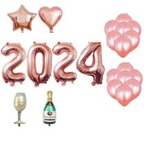 Kit Feliz Ano Novo Decoração Rose Gold 2024 Reveillon Festas