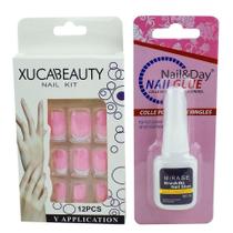 Kit feminina unha postiça natural cola revenda envio 24h