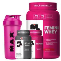 KIT FEMININO 2:Femini Whey+BCAA+Colágeno+Coqueteleira Rosa