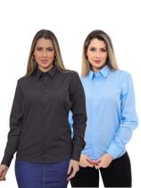KIT Feminino 2 Peças - Camisa Social Premium Tipo Linho Azul Claro e Camisa Social Slim Preta