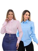 KIT Feminino 2 Peças - Camisa Social Premium Tipo Linho Azul Claro e Camisa Social Slim Rosa KIT Feminino 2 Peças - Camisa Social Premium Tipo Linho Azul Claro e Camisa Social Slim Rosa