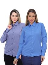 KIT Feminino 2 Peças - Camisa Social Premium Tipo Linho Azul Cobalto e Camisa Social Slim Azul